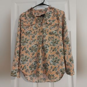 Pre Owned Women's Ann Taylor Green Floral Camp Shirt, size XXSP